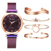 Luxury Magnet Buckle Flower  Ladies Quartz Wrist Watch &  Bracelet Set