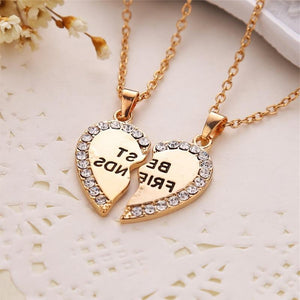 Best Friend Women Crystal Heart Pendant Letter Necklace