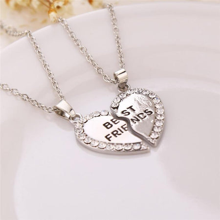 Best Friend Women Crystal Heart Pendant Letter Necklace