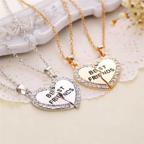 Best Friend Women Crystal Heart Pendant Letter Necklace