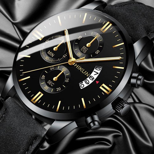 Luxury Mens Alloy Case Leather Watch