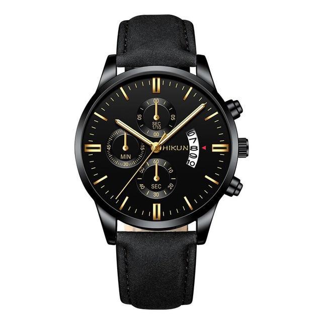 Luxury Mens Alloy Case Leather Watch