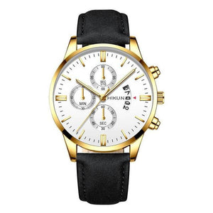 Luxury Mens Alloy Case Leather Watch