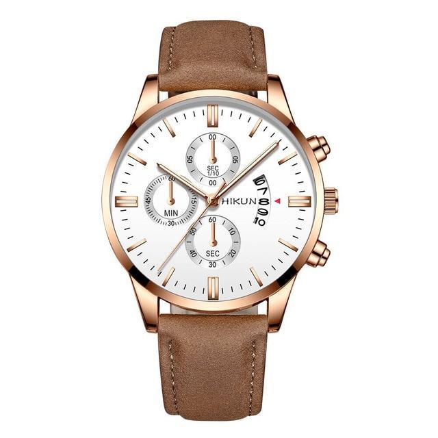 Luxury Mens Alloy Case Leather Watch