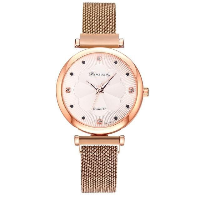 Luxury Magnet Buckle Flower Rhinestone Watch Ladies