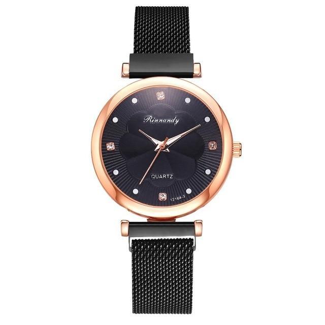 Luxury Magnet Buckle Flower Rhinestone Watch Ladies