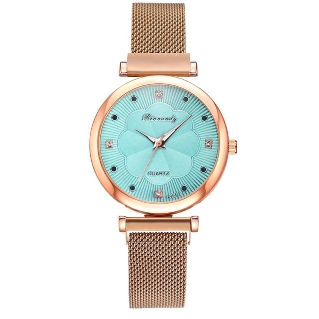 Luxury Magnet Buckle Flower Rhinestone Watch Ladies