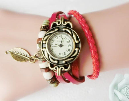 Women Genuine Leather Vintage Quartz Dress Watch Bracelet