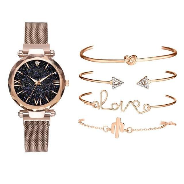 Magnetic Starry Sky Female Clock Quartz Wristwatch